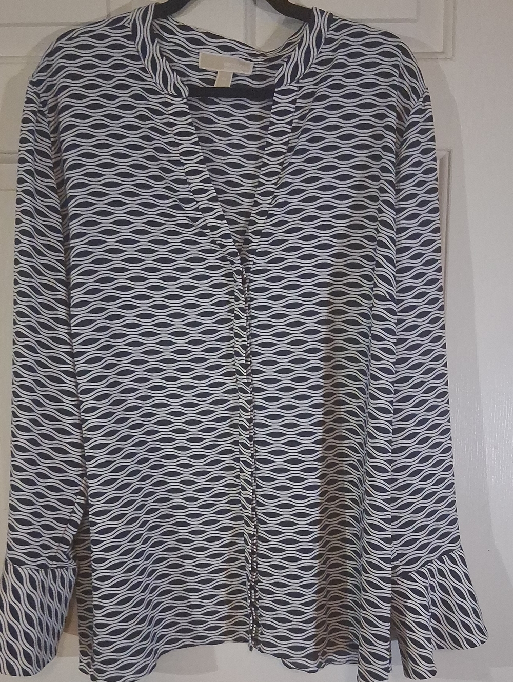 Michael Kors Navy and White Wave-Pattern Blouse